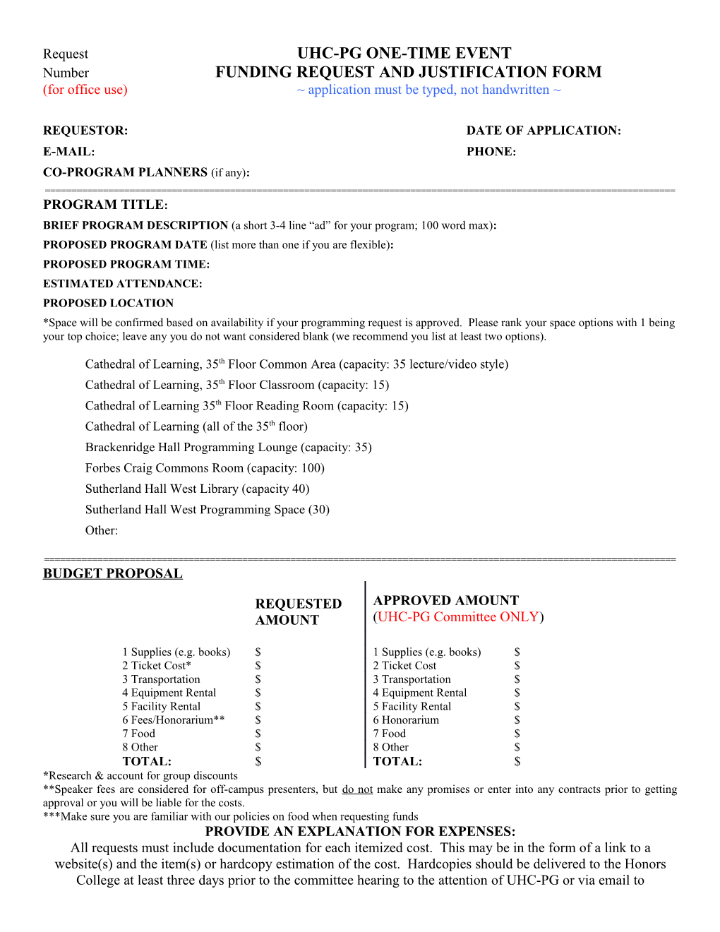 Number FUNDING REQUEST and JUSTIFICATION FORM