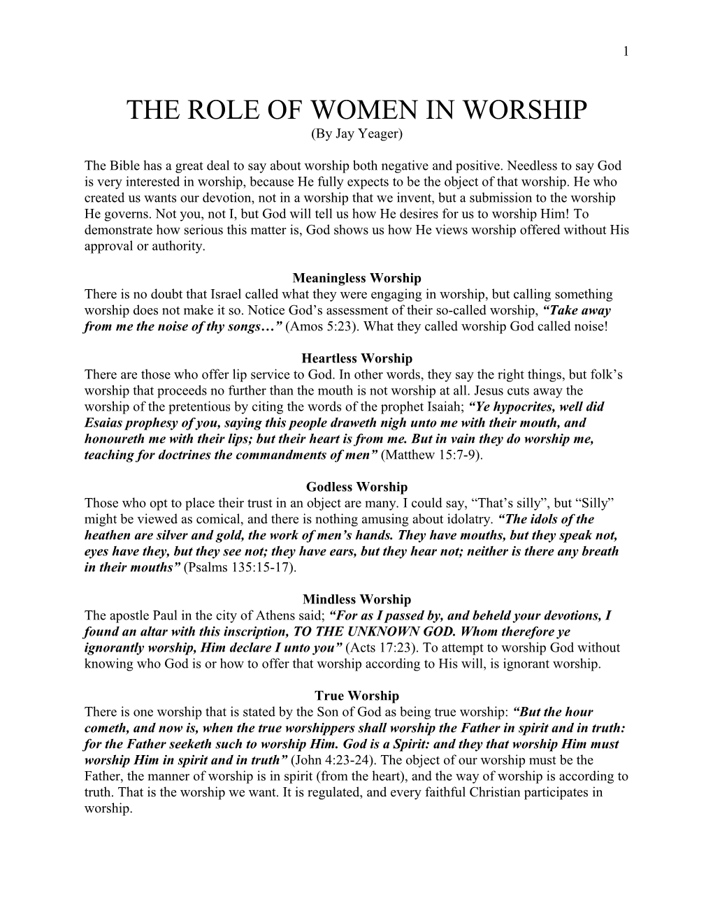 The Role of Women in Worship