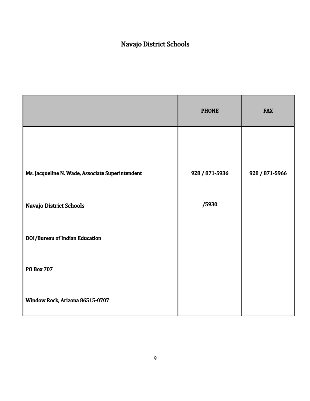 Navajo District Schools