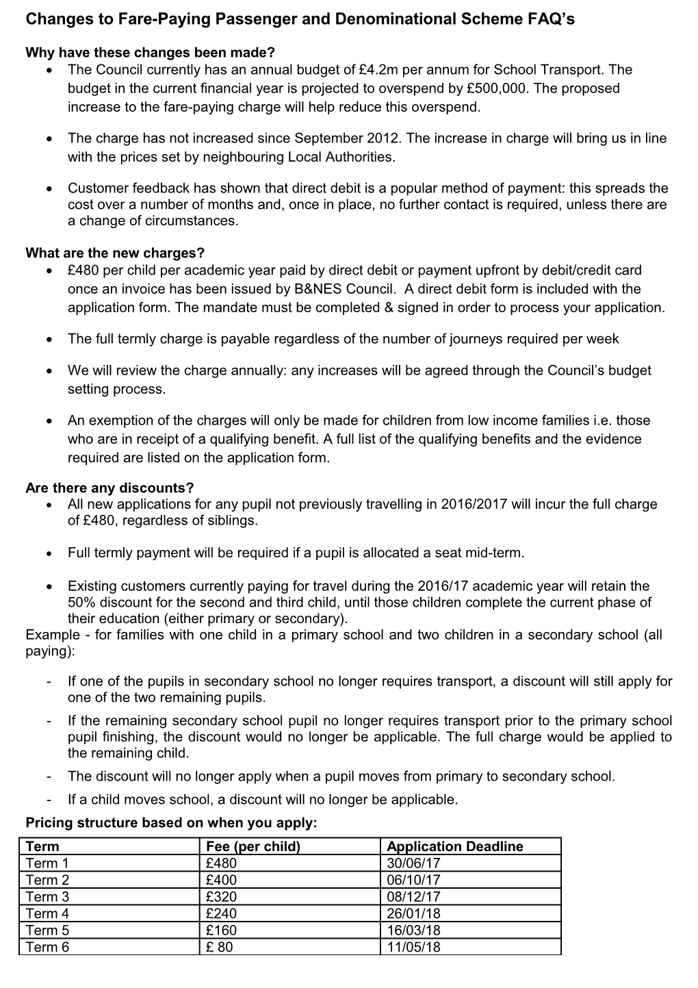 Changes to Fare-Paying Passenger and Denominational Scheme FAQ S