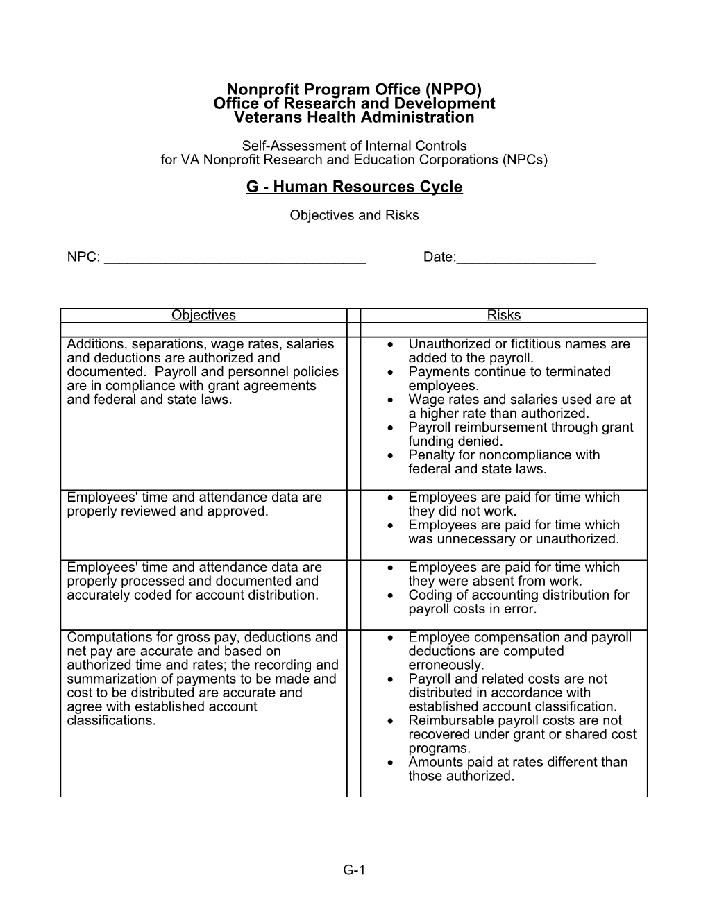 NPPO ORD VHA - Human Resources Cycle