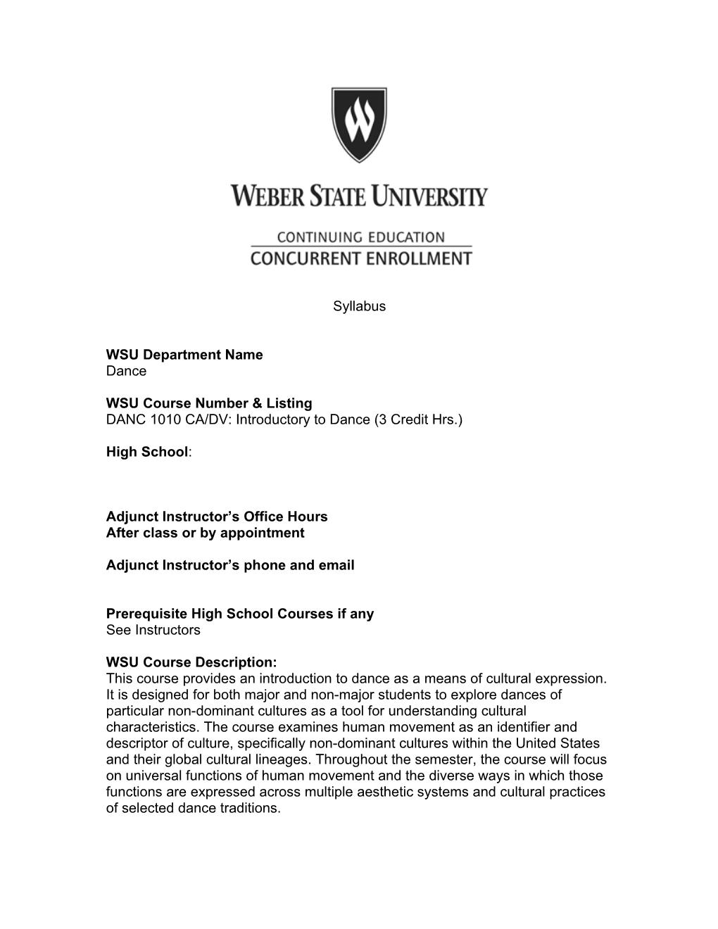 WSU Course Number & Listing
