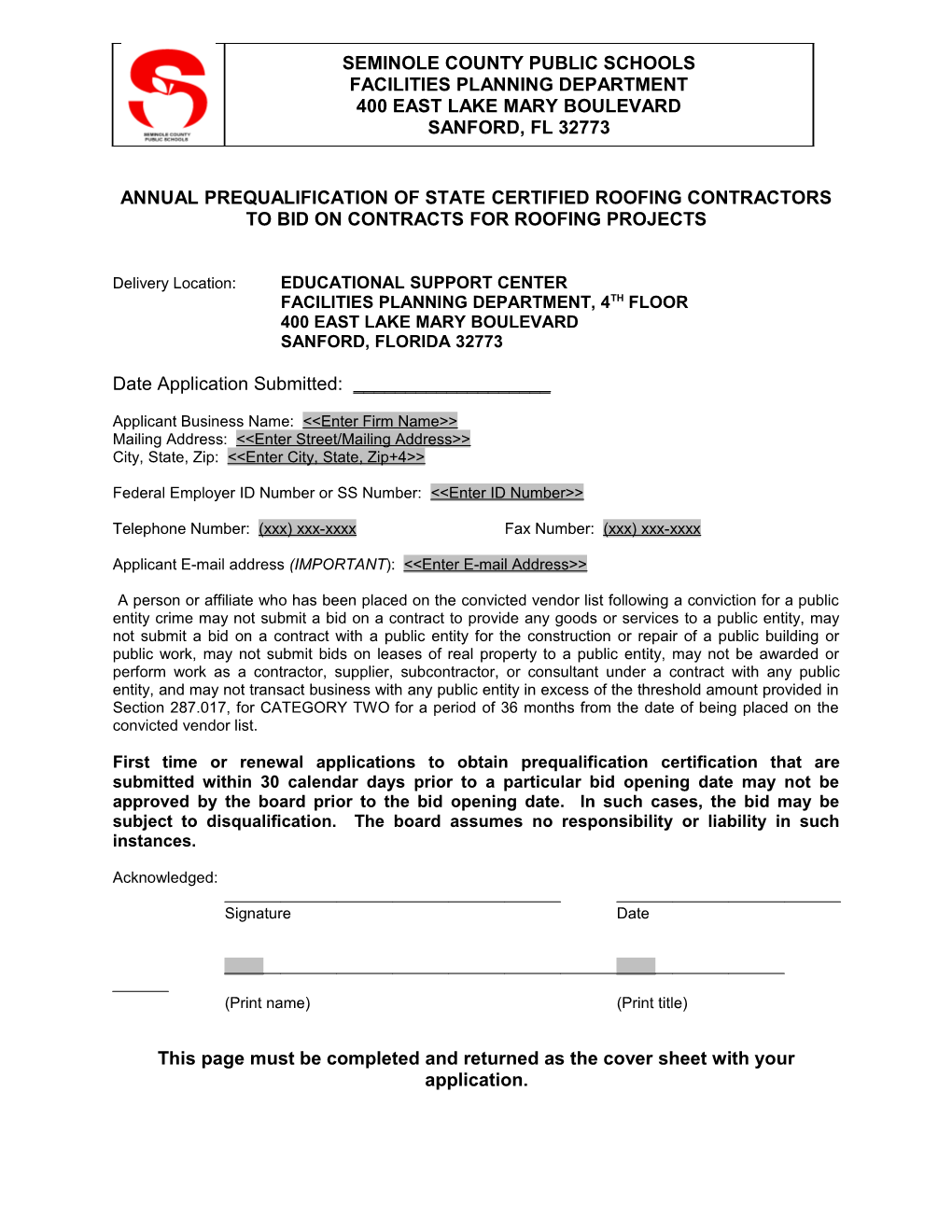 Annual Prequalification of State Certified Roofing Contractors to Bid on Contracts For