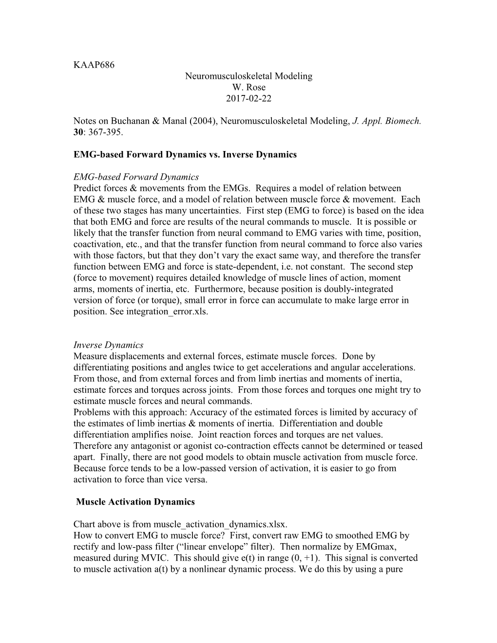 EMG-Based Forward Dynamics Vs. Inverse Dynamics