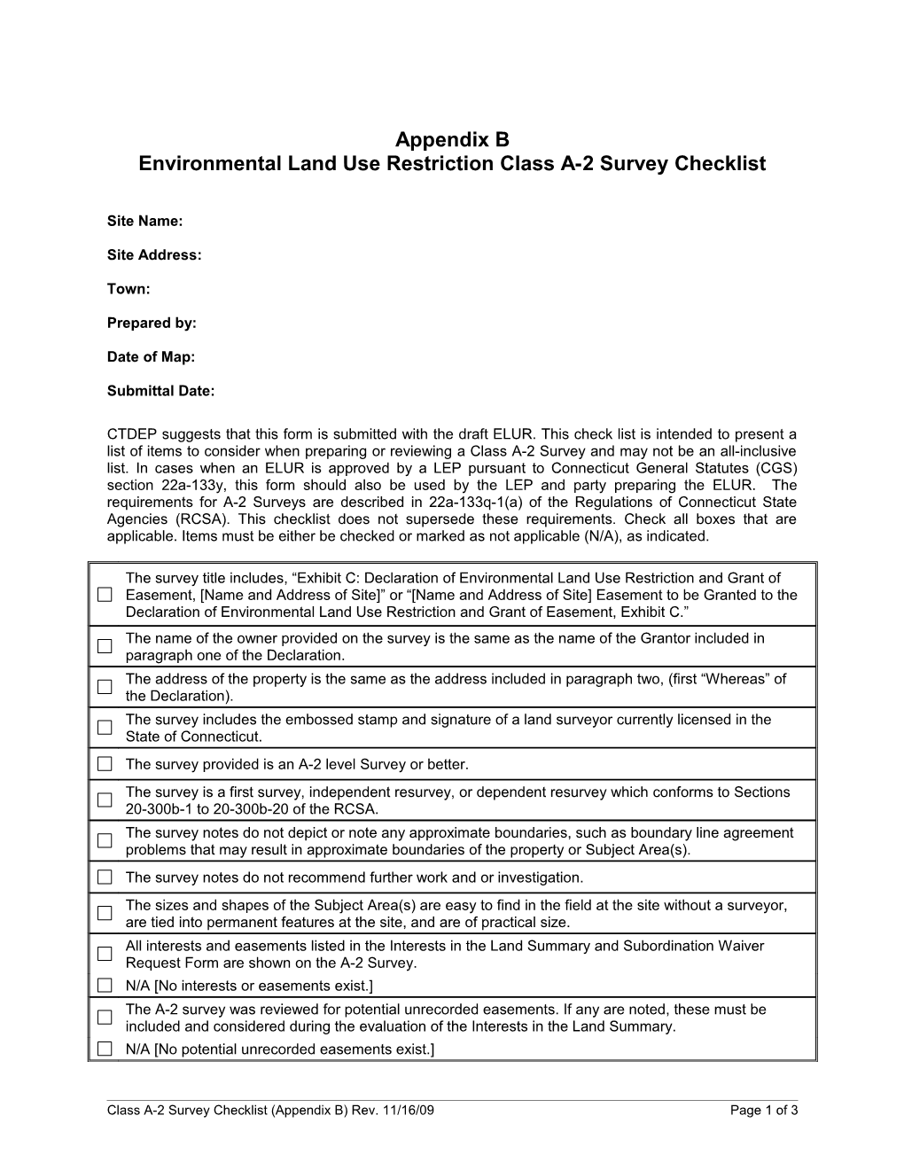 Class A-2 Survey Checklist Appendix B
