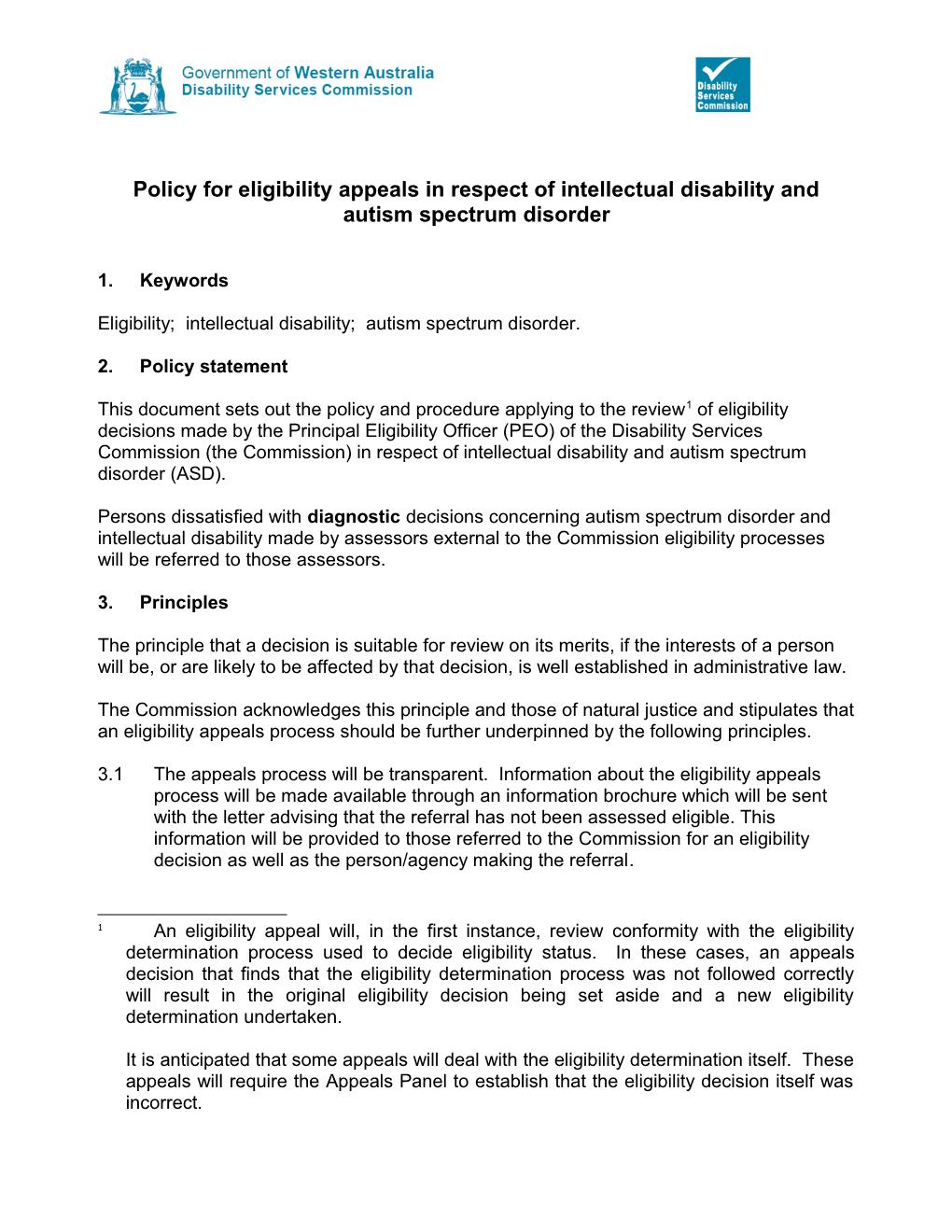 Policy for Eligibility Appeals in Respect of Intellectual Disability and Autism Spectrum