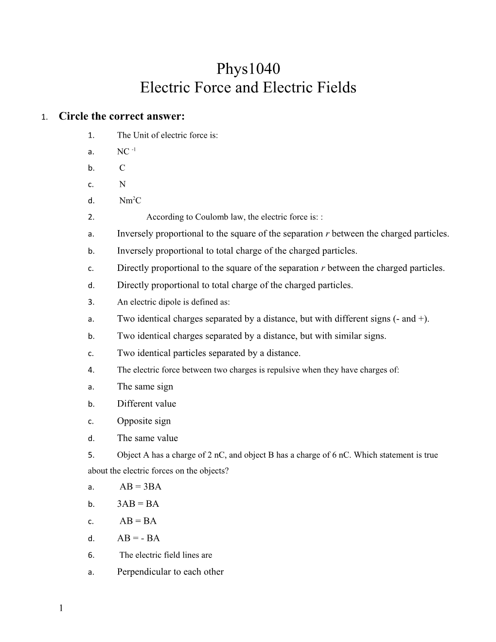 Electric Force and Electric Fields