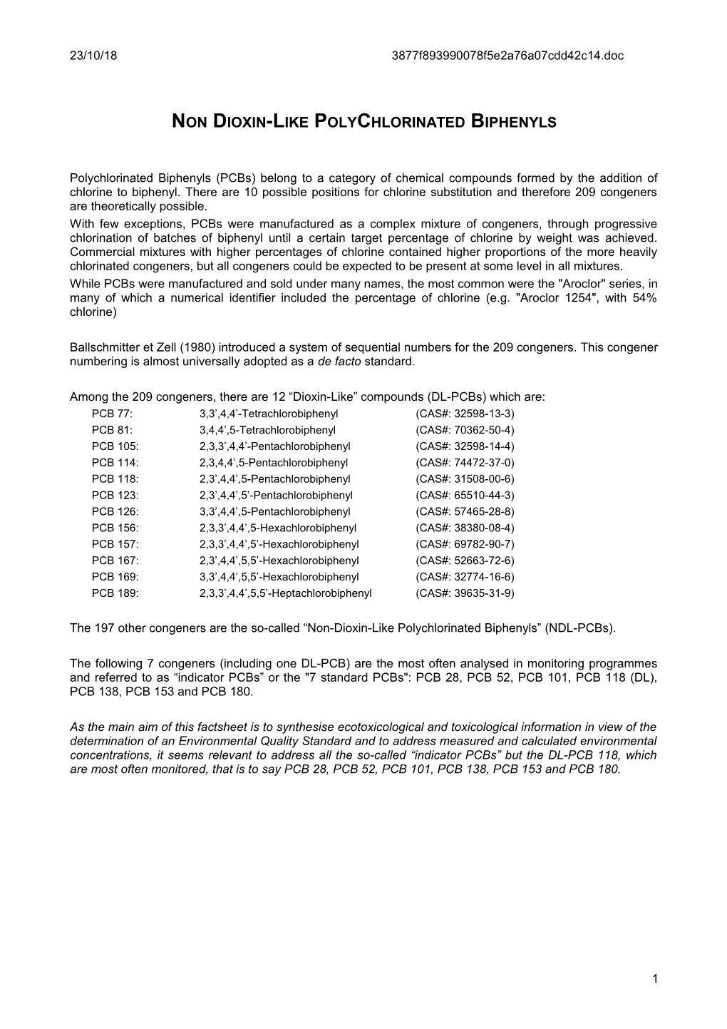 Non Dioxin-Like Polychlorinated Biphenyls