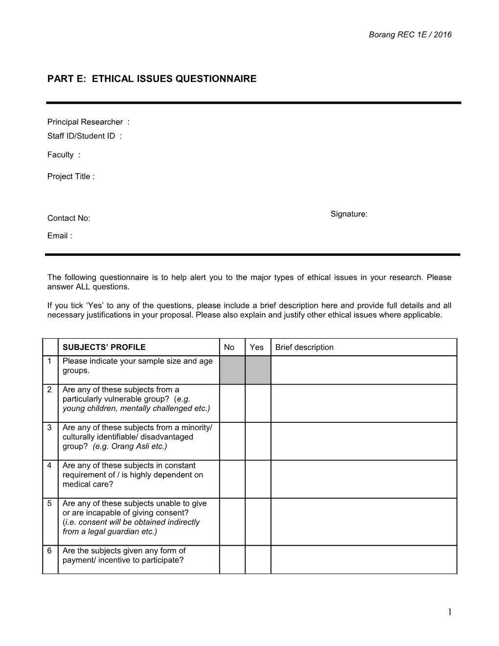 Application for Research Ethics Clearance