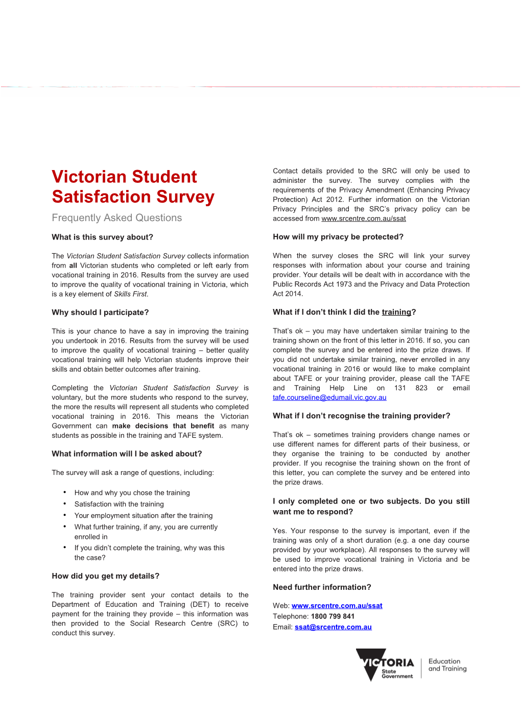 Victorian Student Satisfaction Survey Faqs