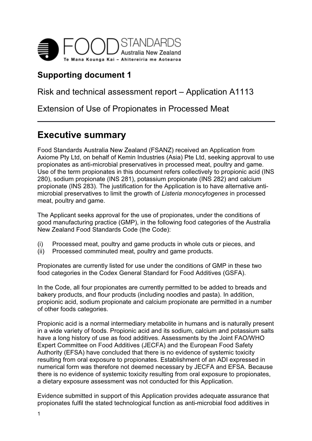 A1113 Propionates in Processed Meat CFS SD1