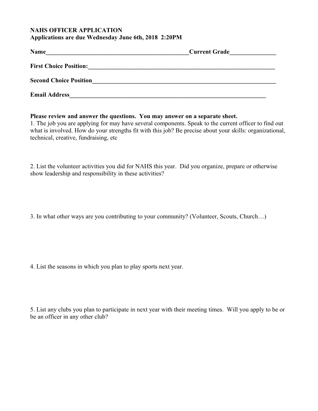 Nahs Officer Application Form
