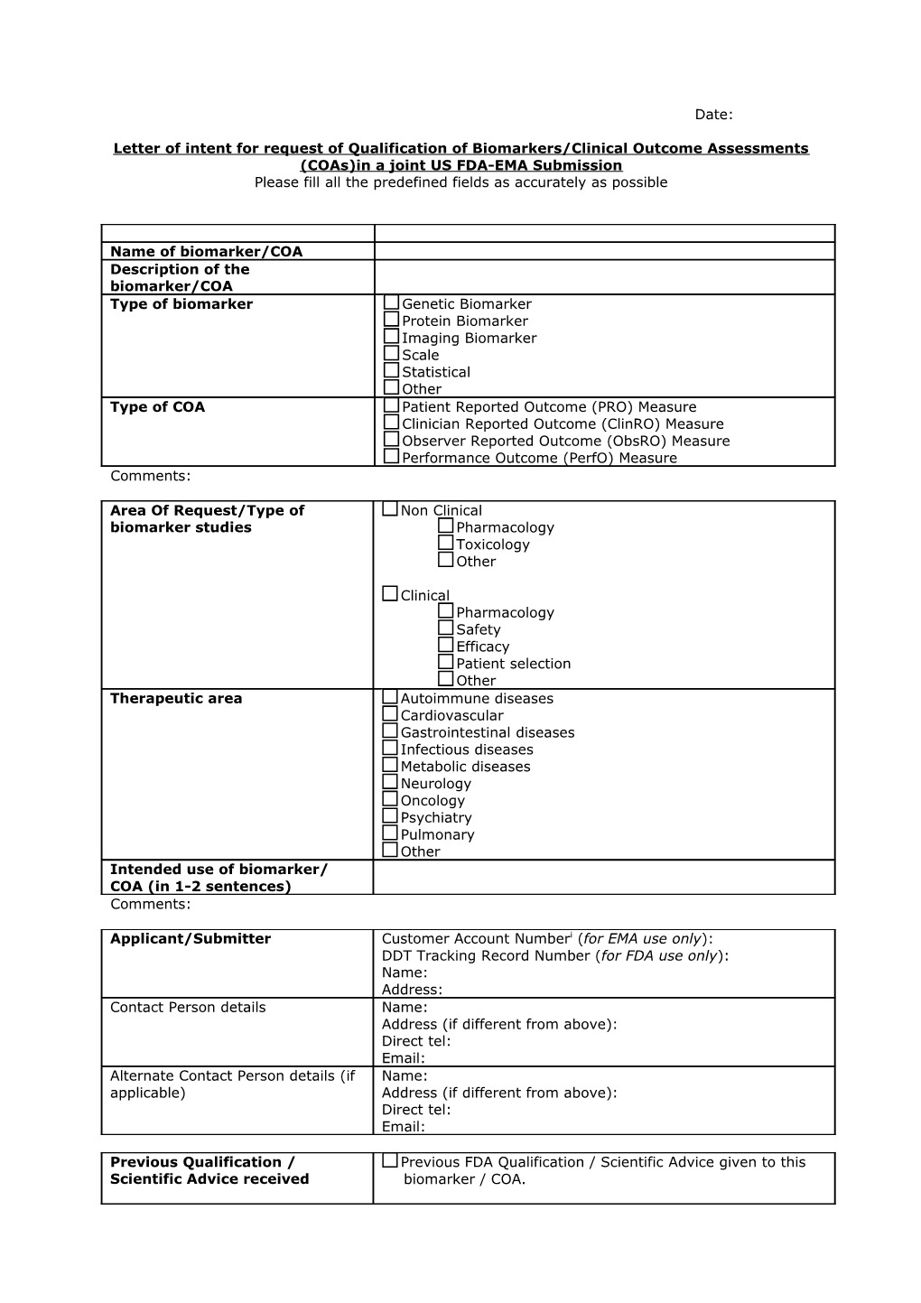 Biomarkers Letter of Intent Template