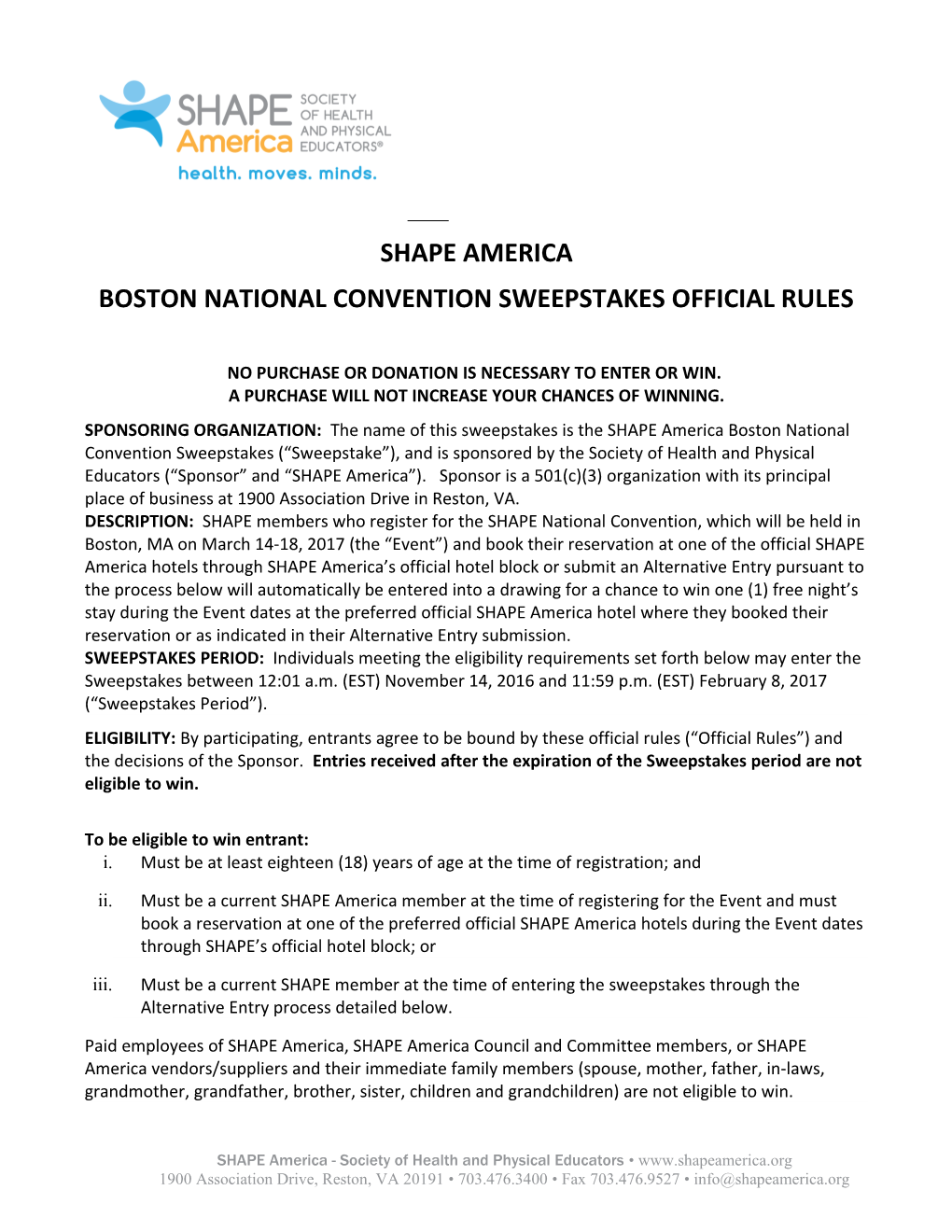 Boston National Convention Sweepstakes Official Rules