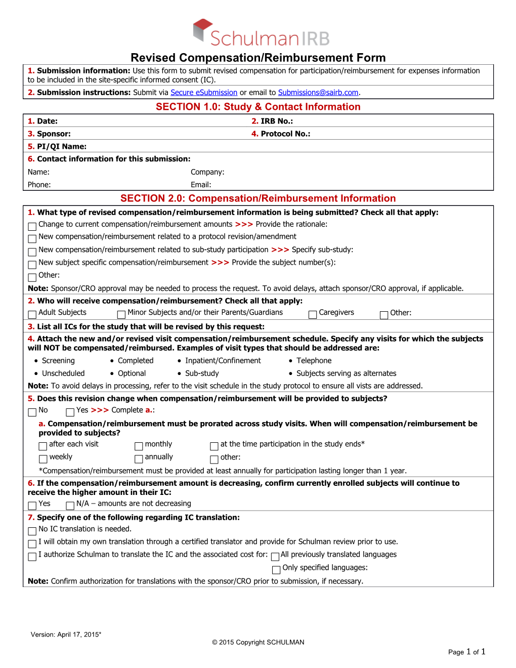 Revised Compensation Submission Form