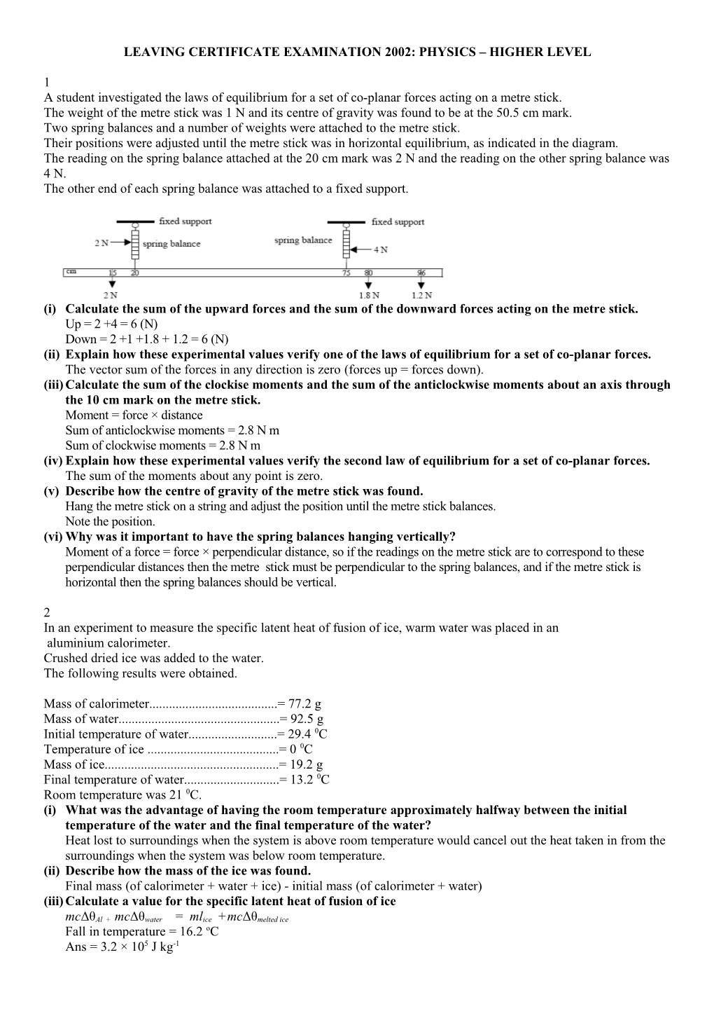 Leaving Certificate Examination 2002: Physics Higher Level