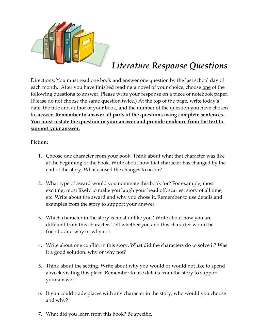 Literature Response Questions