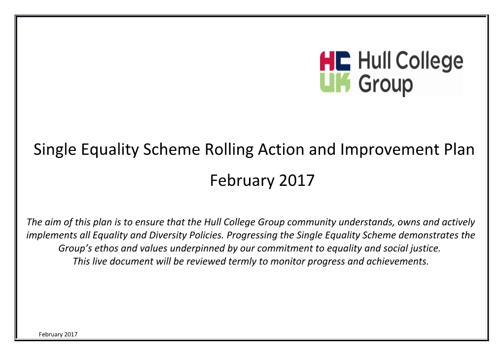 Single Equality Scheme Rolling Action and Improvement Plan