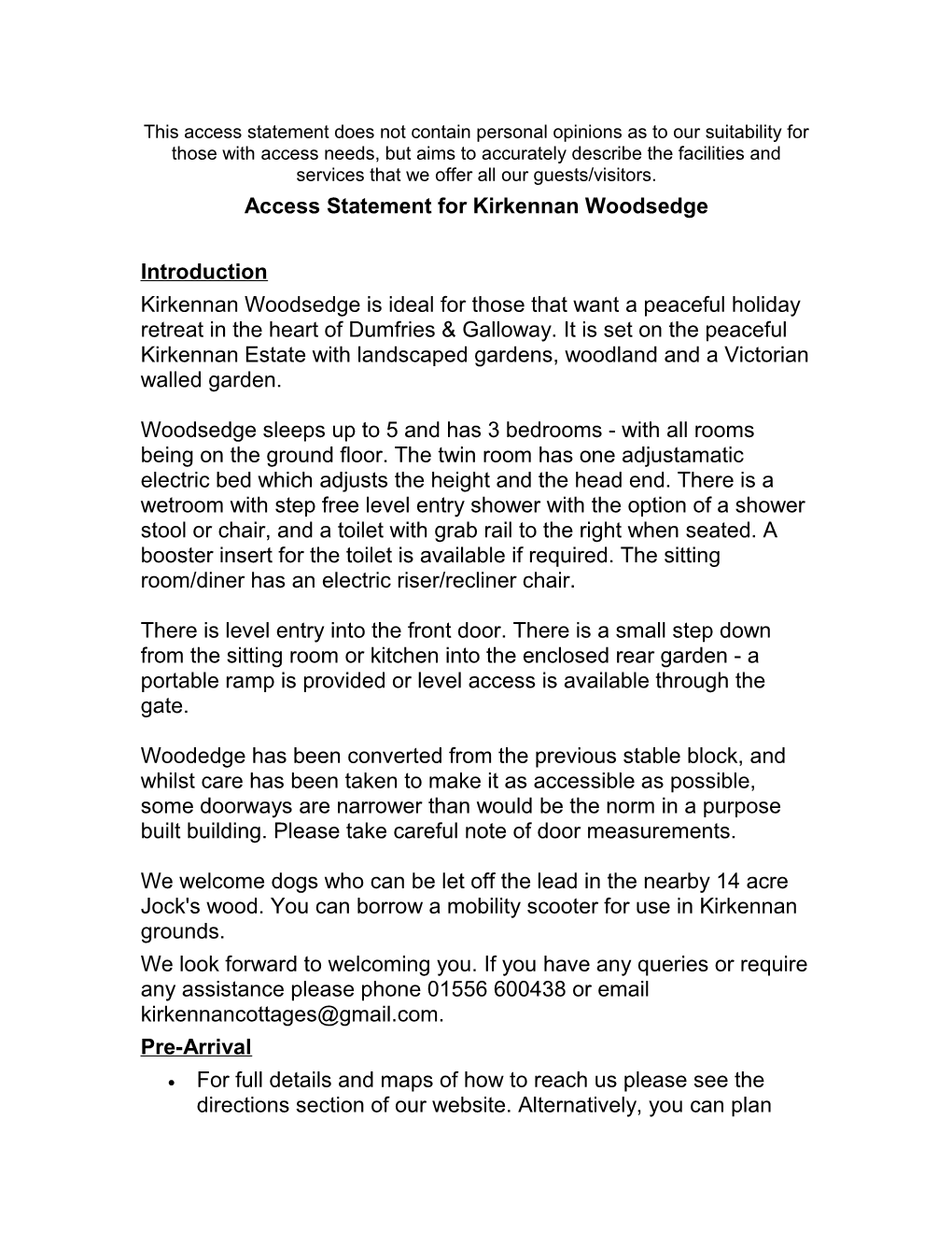 Access Statement for Kirkennan Woodsedge