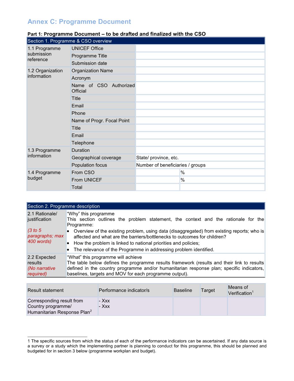 Part 1: Programme Document to Be Drafted and Finalized with the CSO