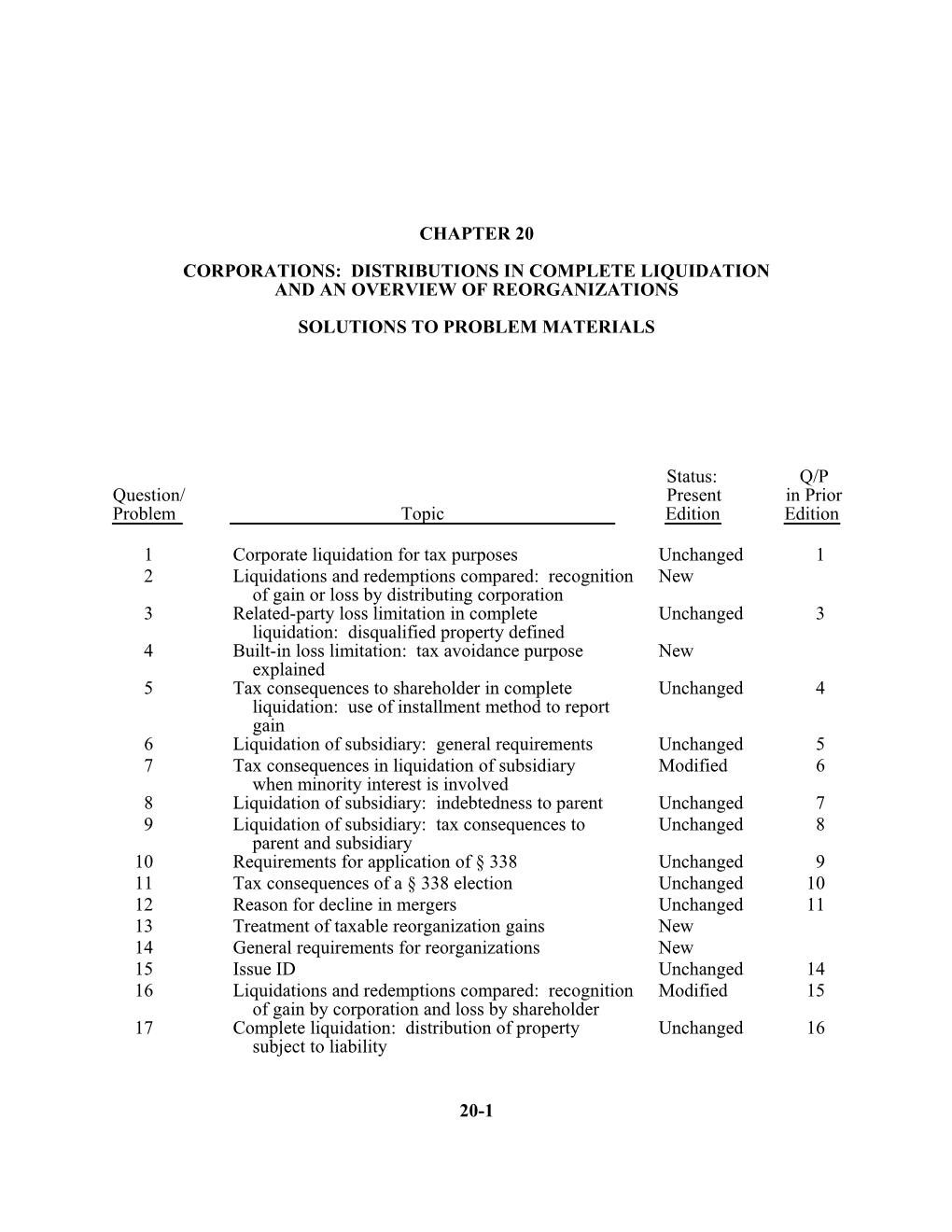 Corporations: Complete Liquidations and Reorganizations20-1