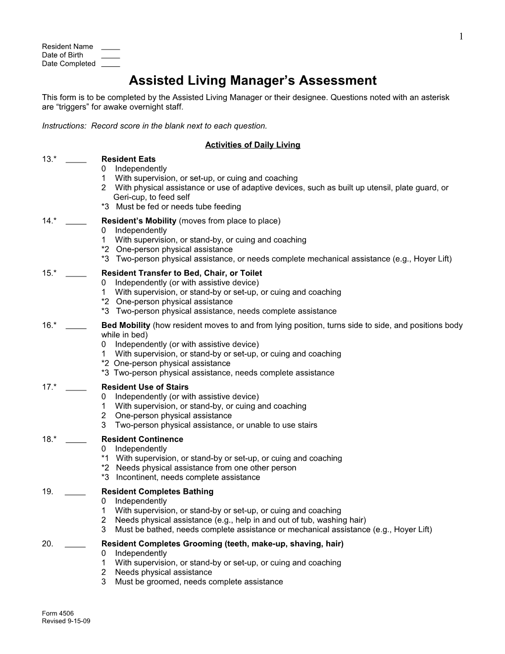 Assisted Living Manager S Assessment