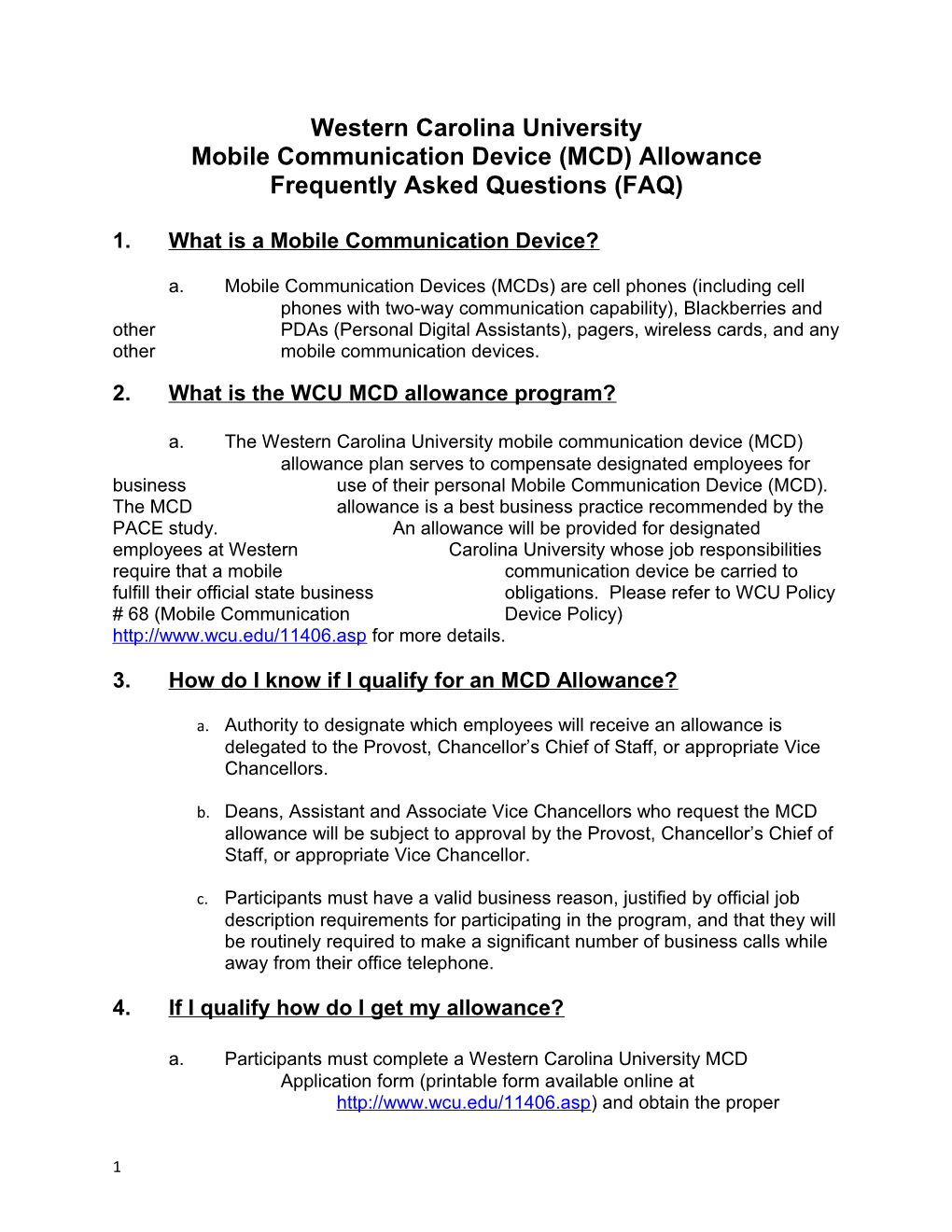 Mobile Communication Device (MCD) Allowance