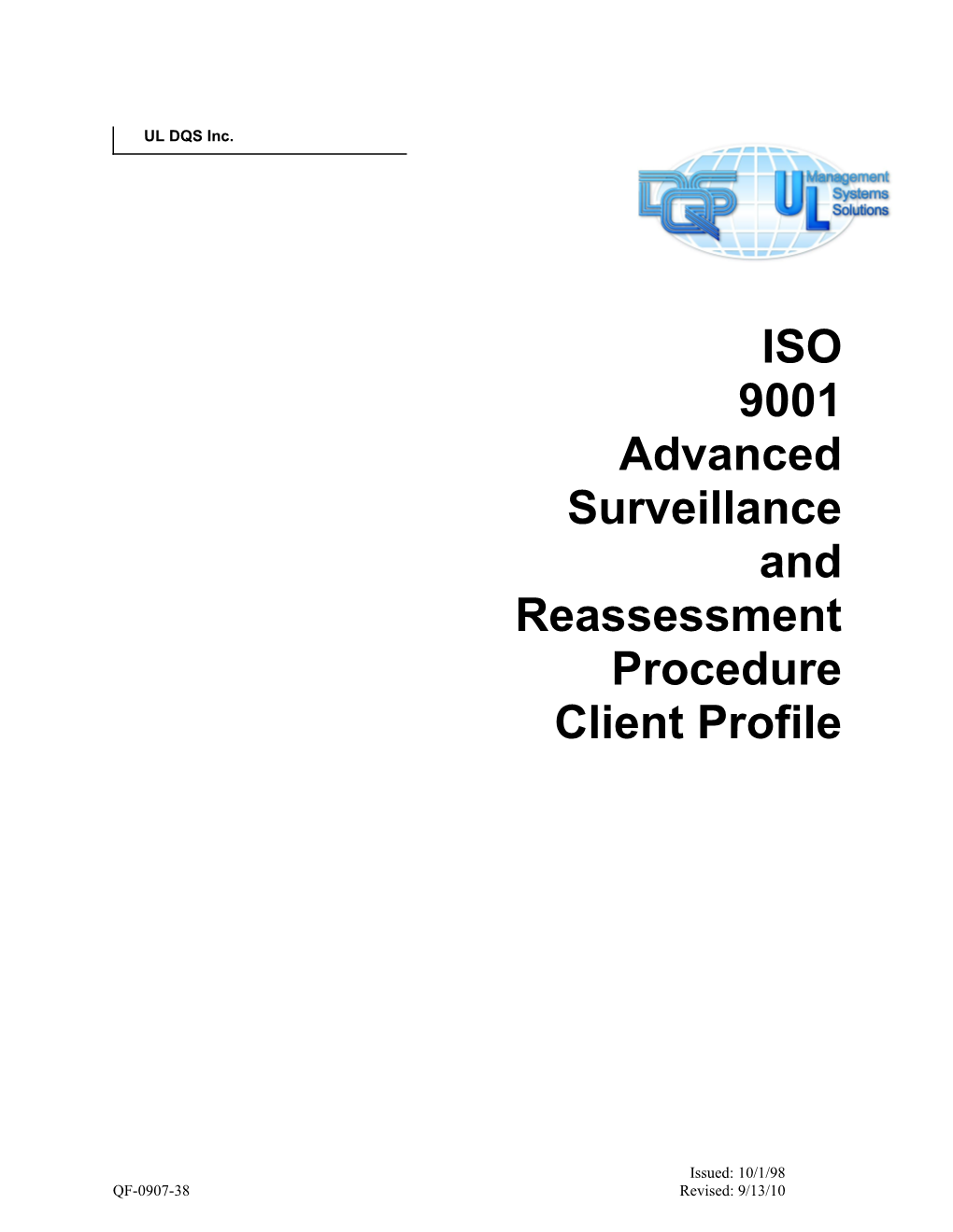 UL's ISO 14000 Registration Program Preliminary Information Form (RP-1-E)