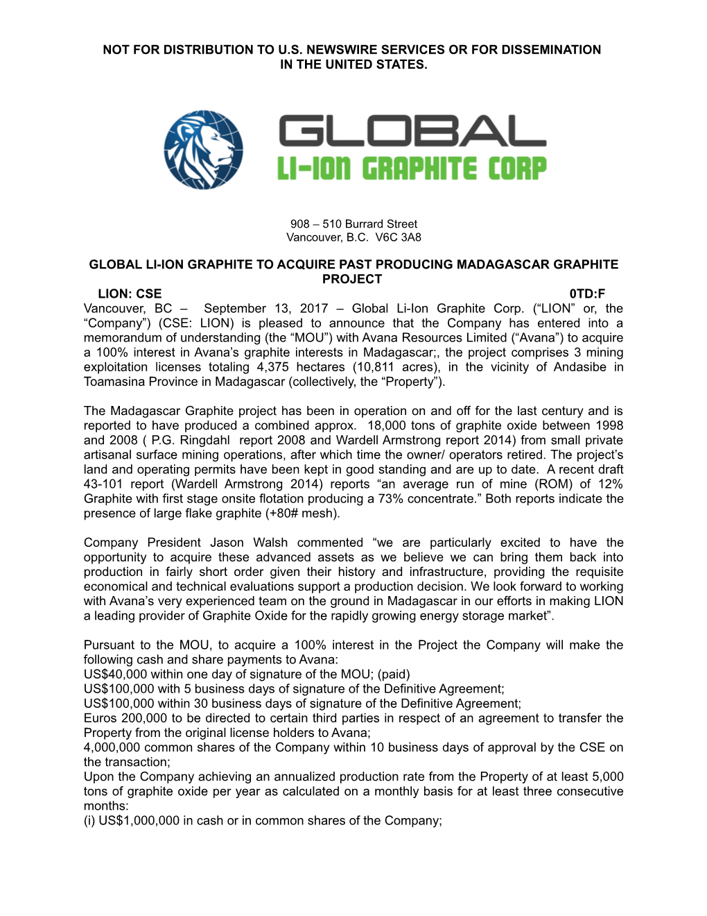 Global Li-Ion Graphite to Acquire Past Producing Madagascar Graphite Project