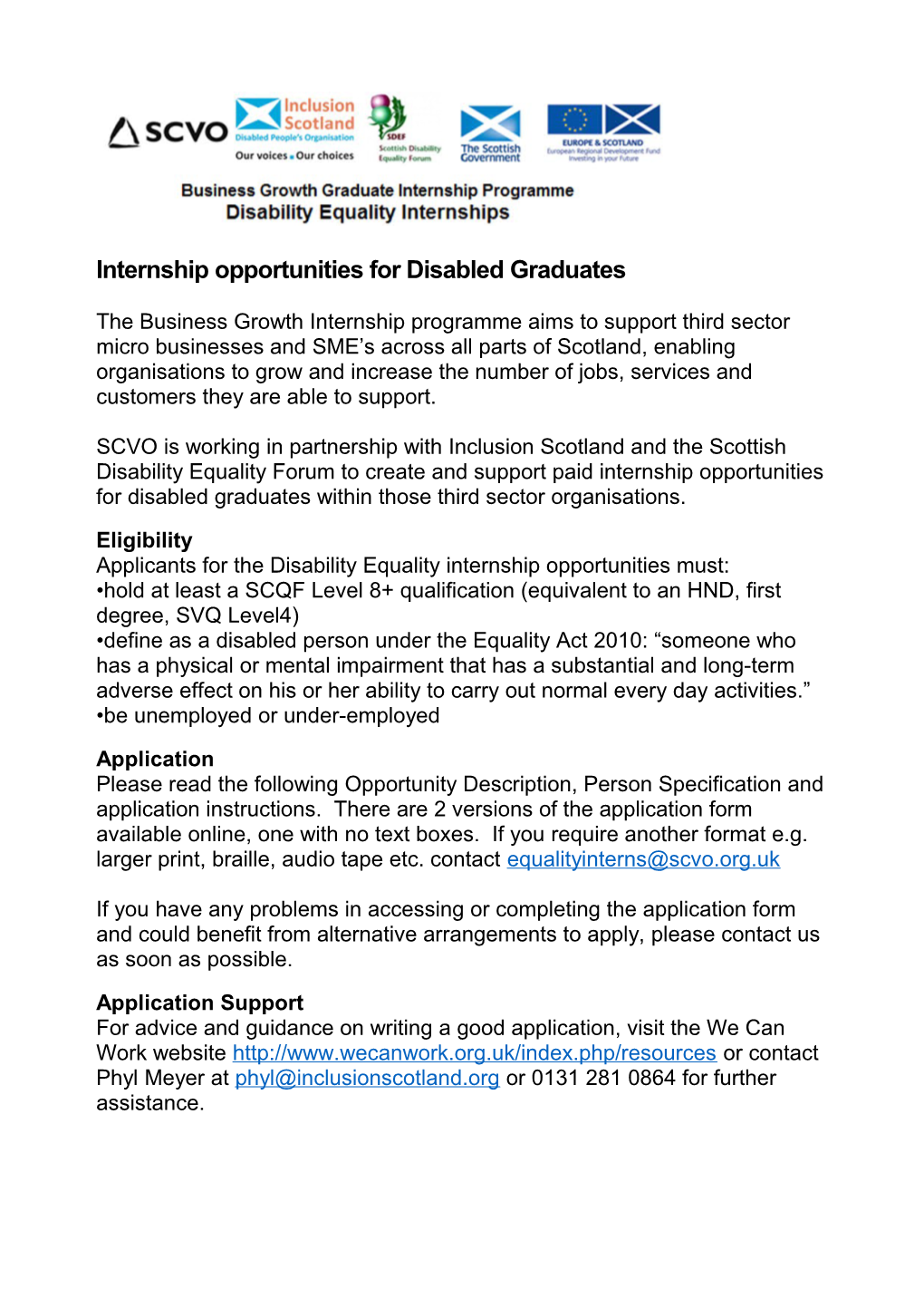 Internship Opportunities for Disabled Graduates
