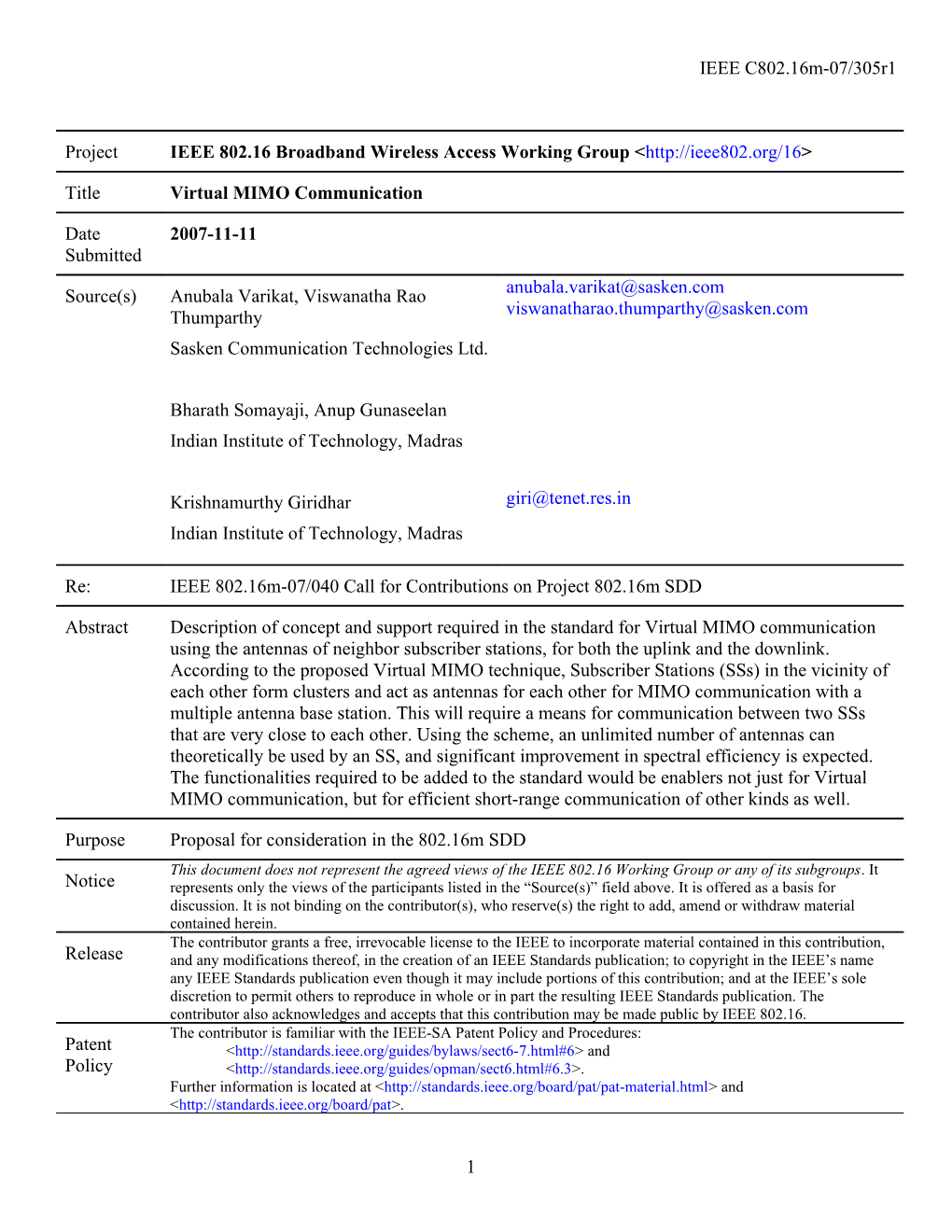 Virtual MIMO Communication