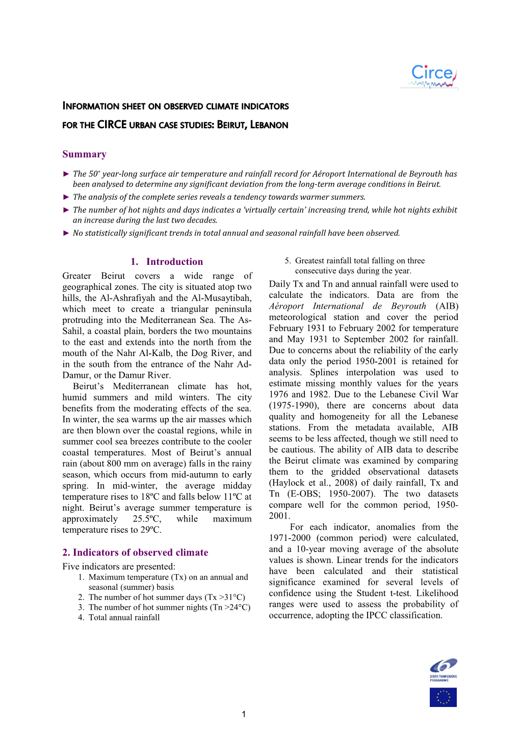 Information Sheet on Observed Climate Indicators