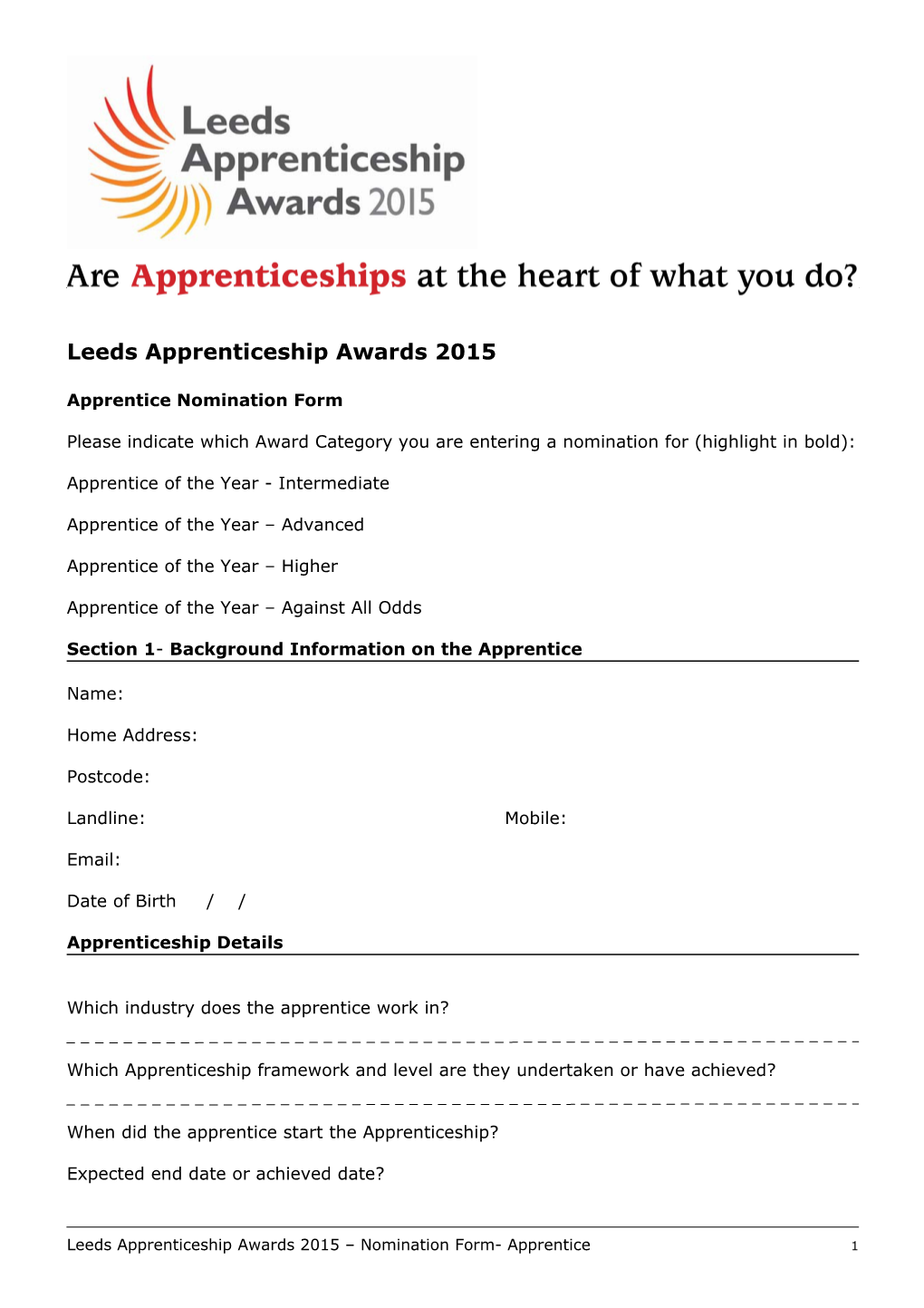 Apprentice Nomination Form