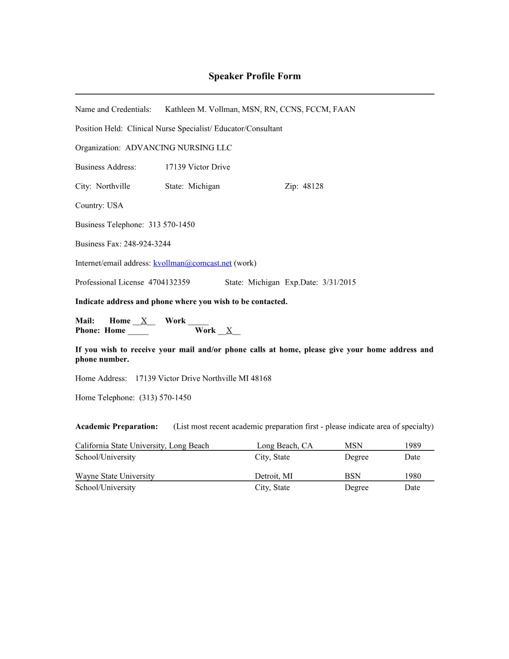 Speaker Profile Form