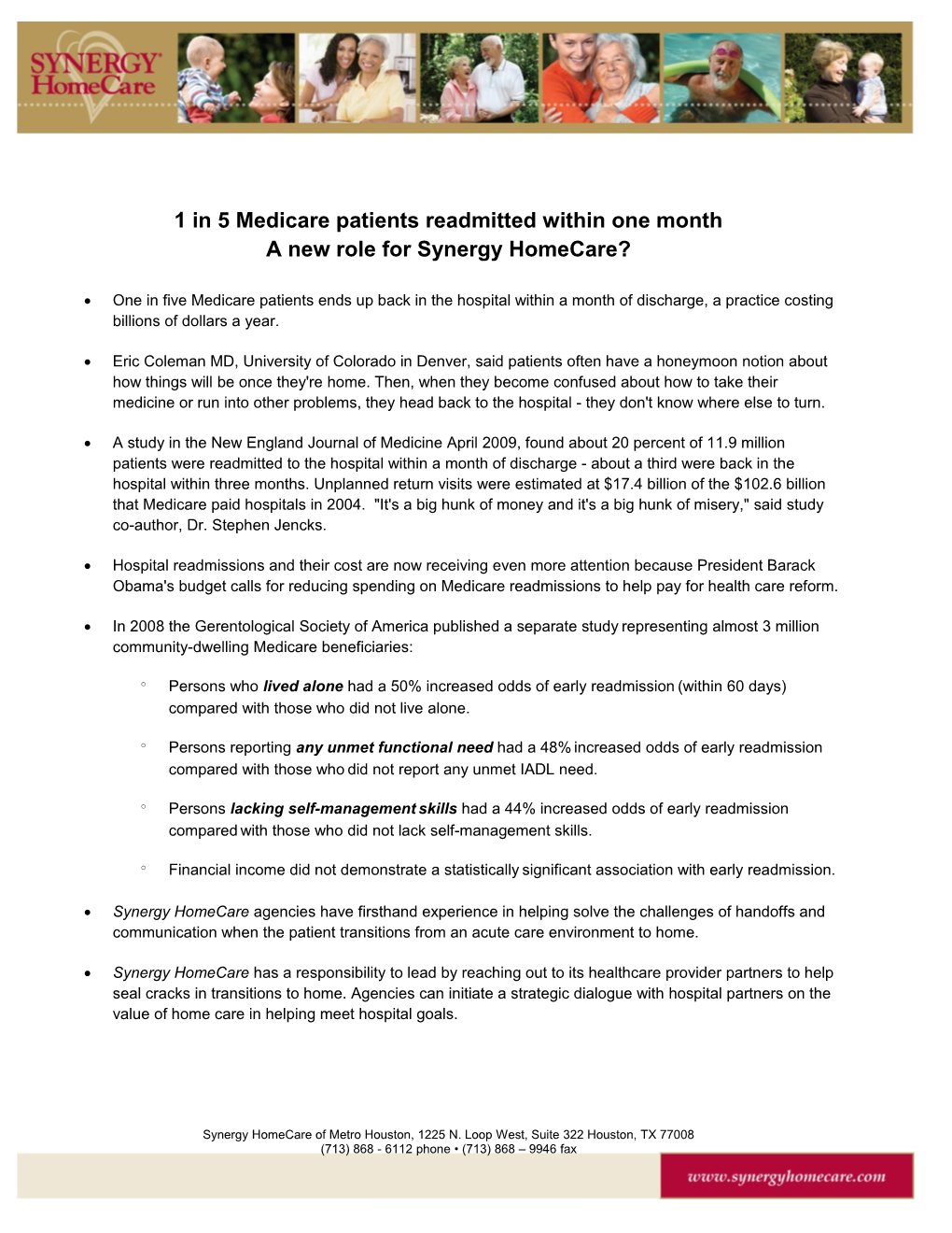 1 in 5 Medicare Patients Readmitted Within One Month