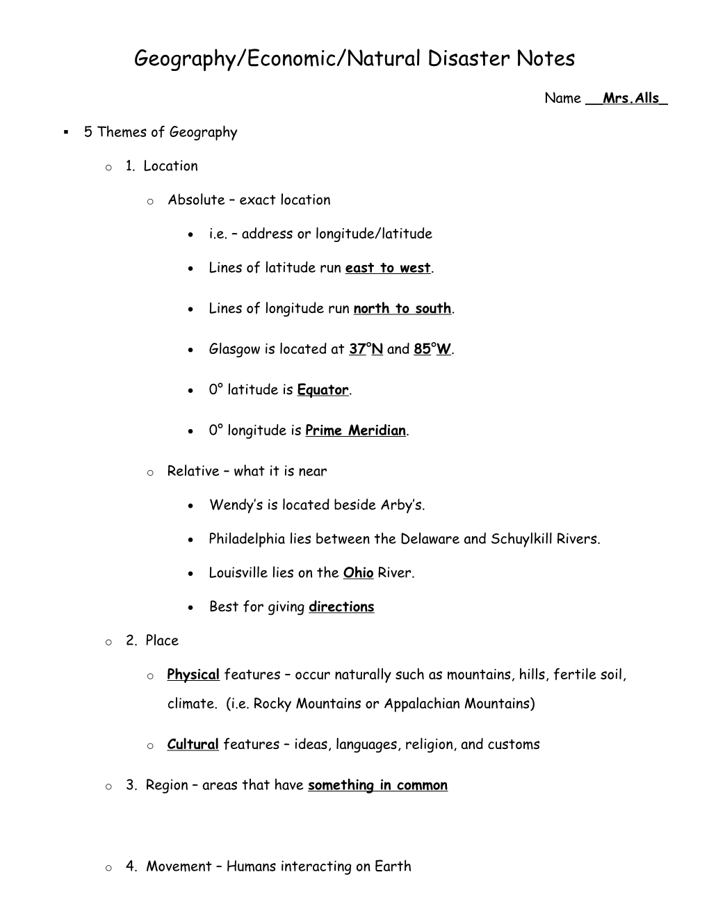 Geography/Economic/Natural Disaster Notes