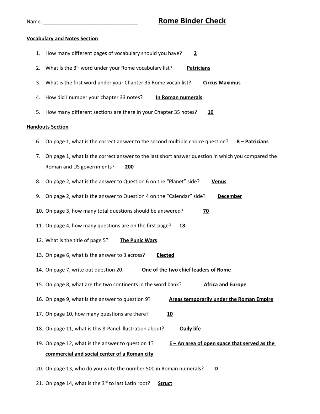 Vocabulary and Notes Section