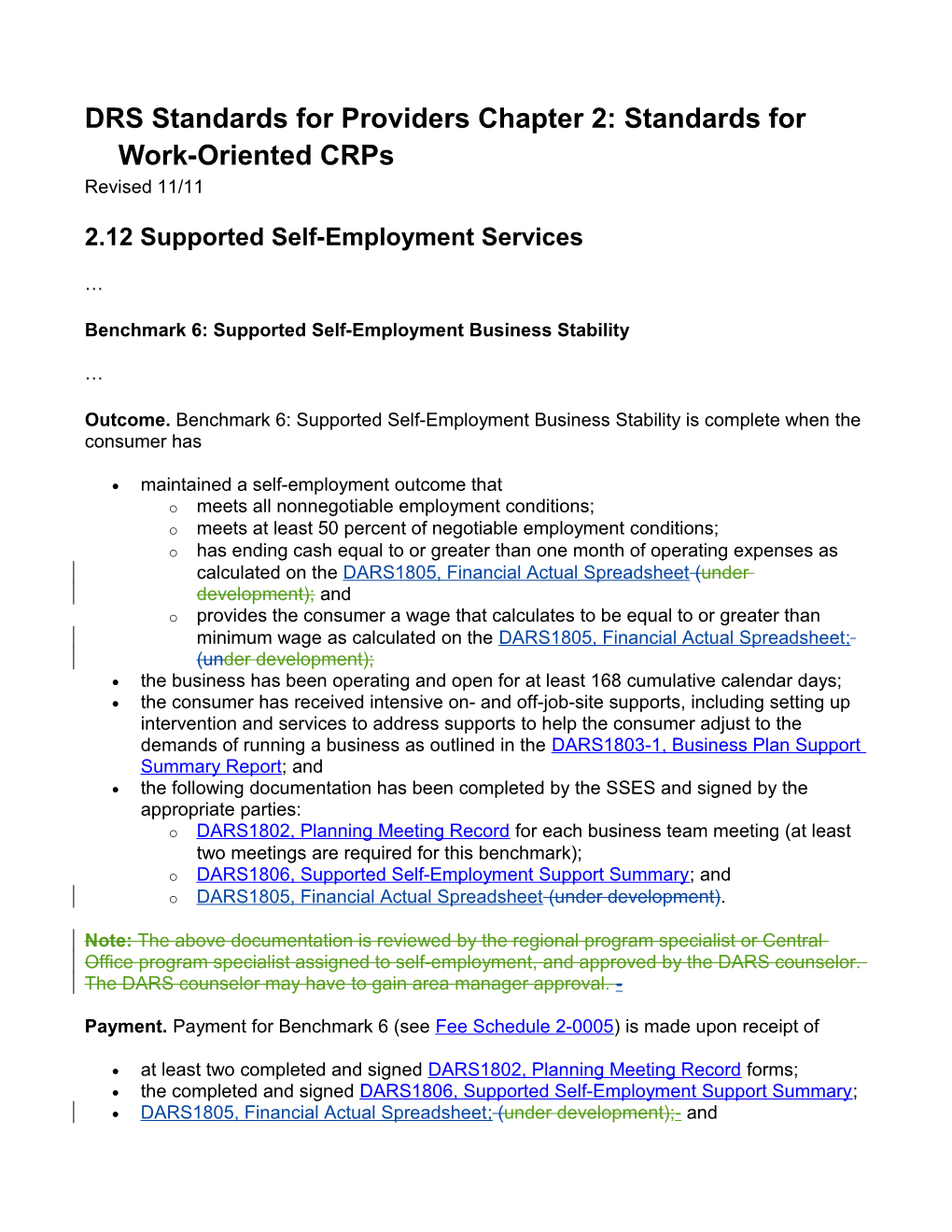 DARS DRS Standards for Providers Chapter 2 Revisions - November 2011