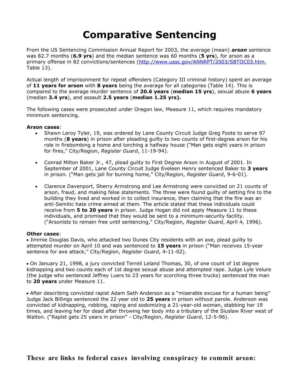 Data for Comparative Sentencing Info