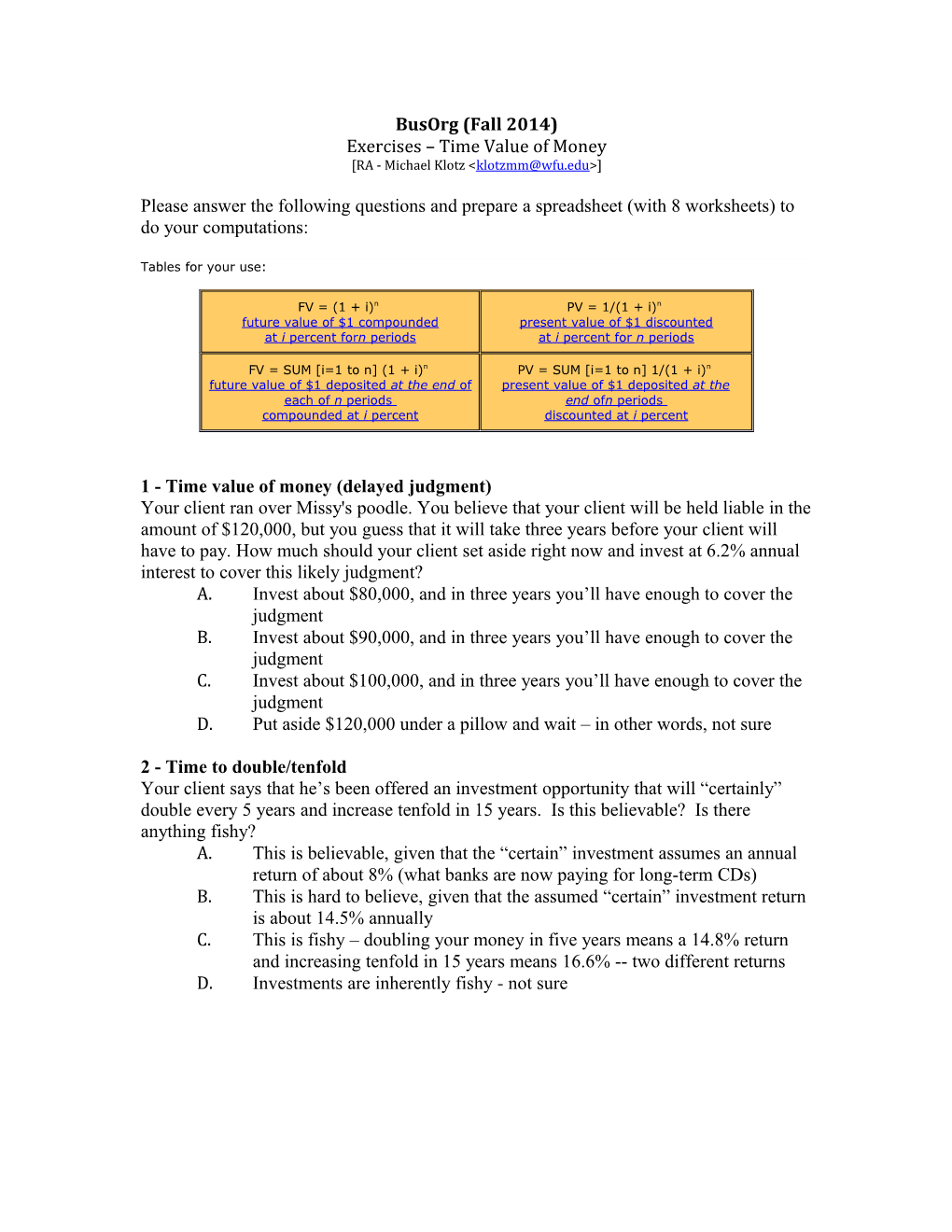 Exercises Time Value of Money