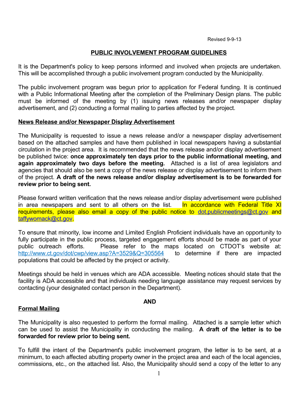 Public Involvement Program Guidelines