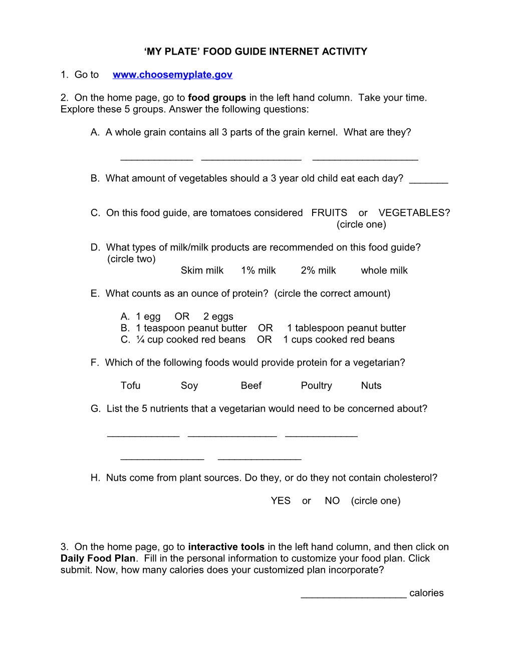 Food Pyramid Internet Activity