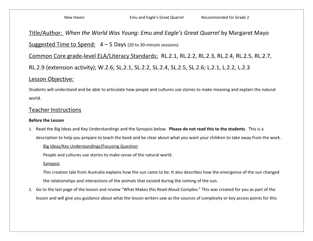 New Havenemu and Eagle S Great Quarrel Recommended for Grade 2