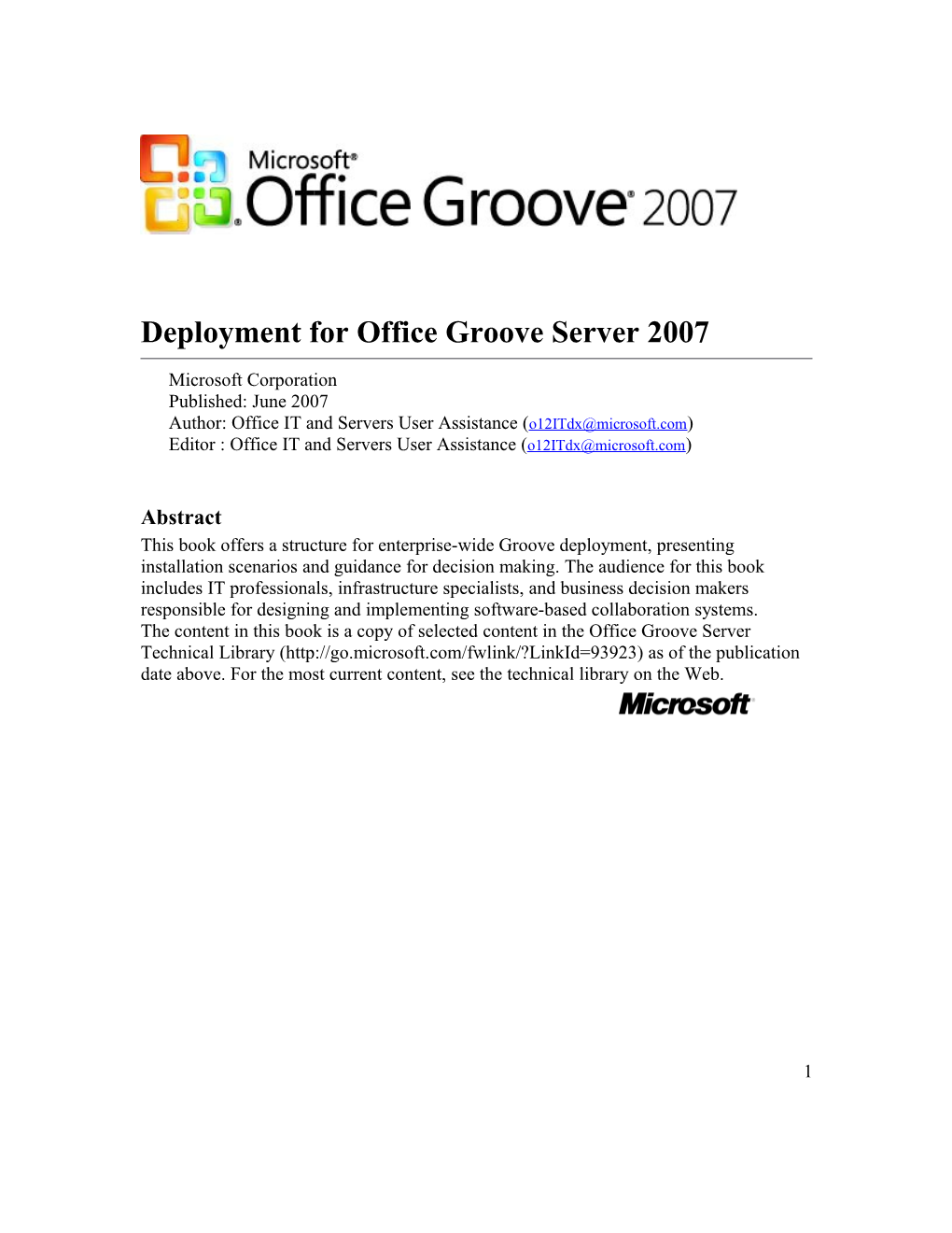Deployment for Office Groove Server 2007