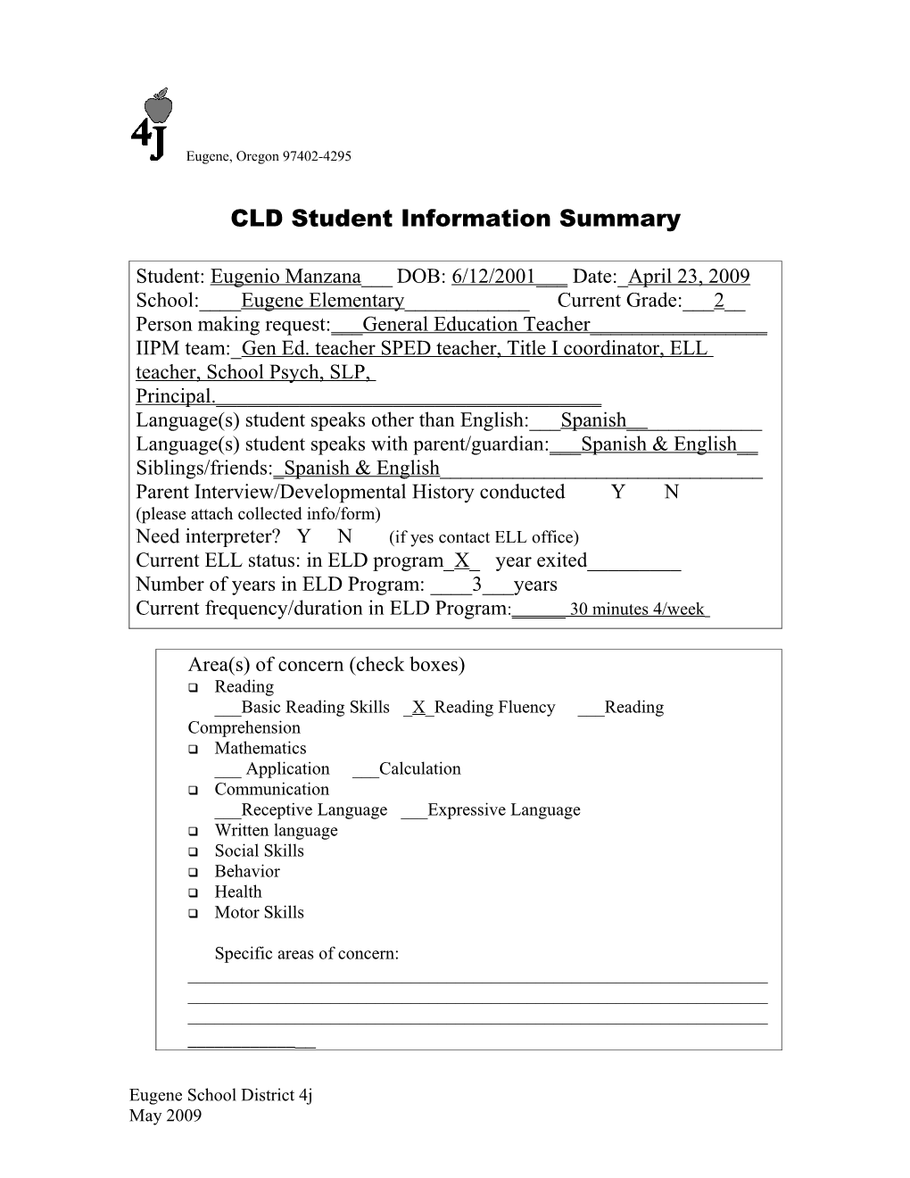 ELL Student Prereferral Screening