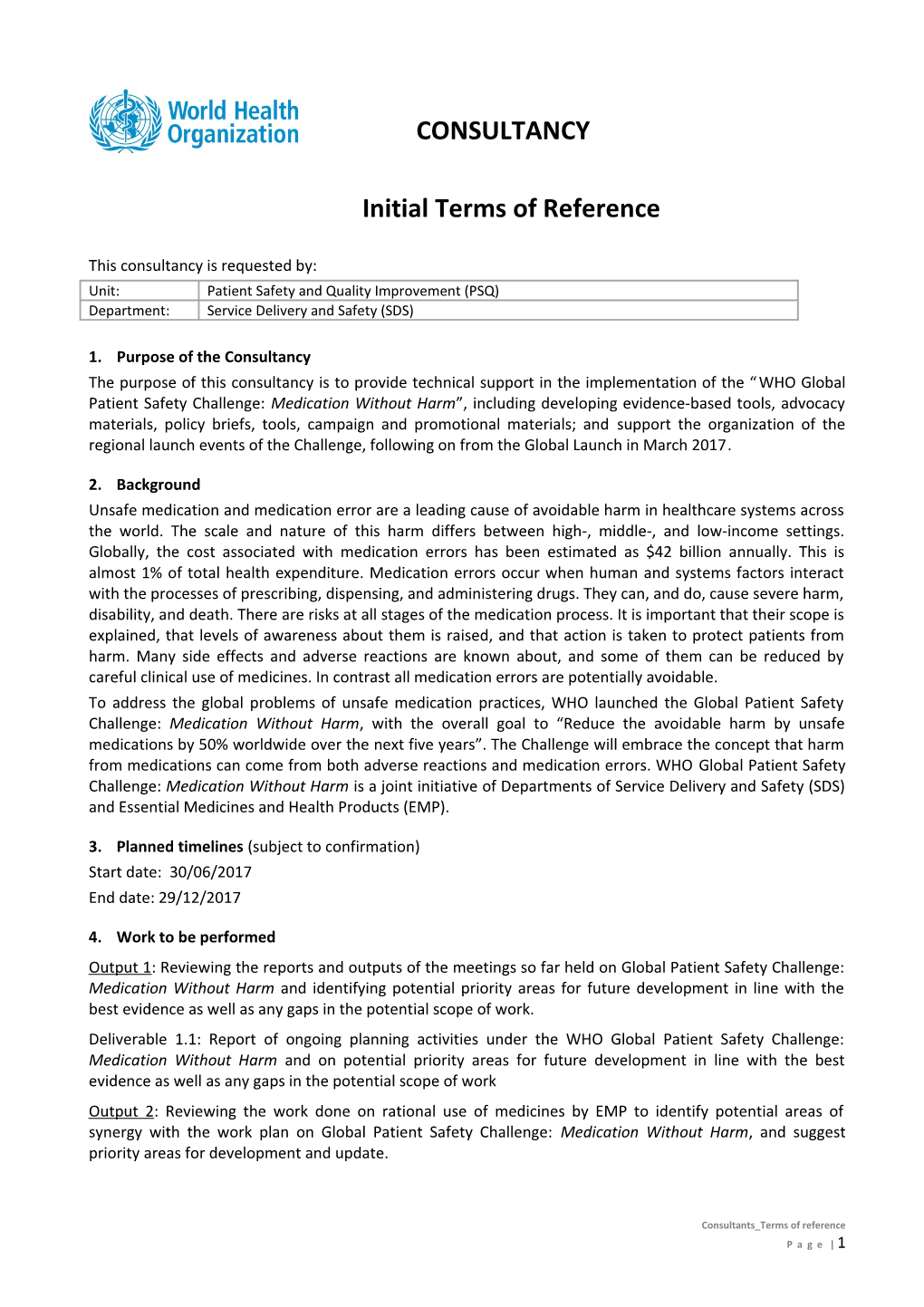 Initial Terms of Reference