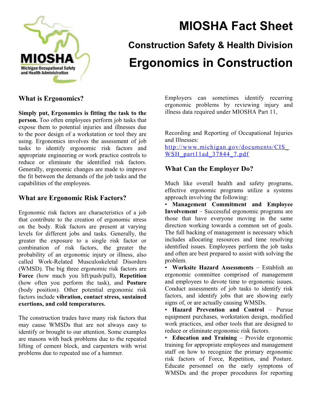 Ergonomics in Construction