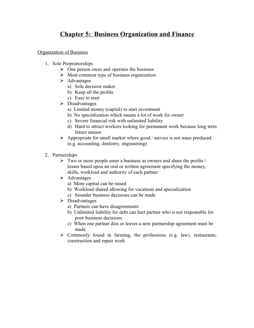 Chapter 5: Business Organization and Finance