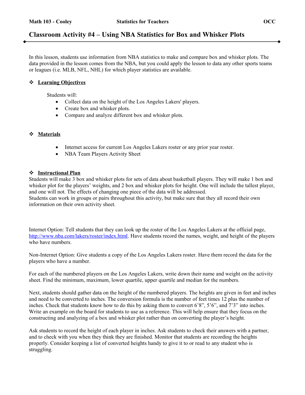 Math 103 - Classroom Activity #4