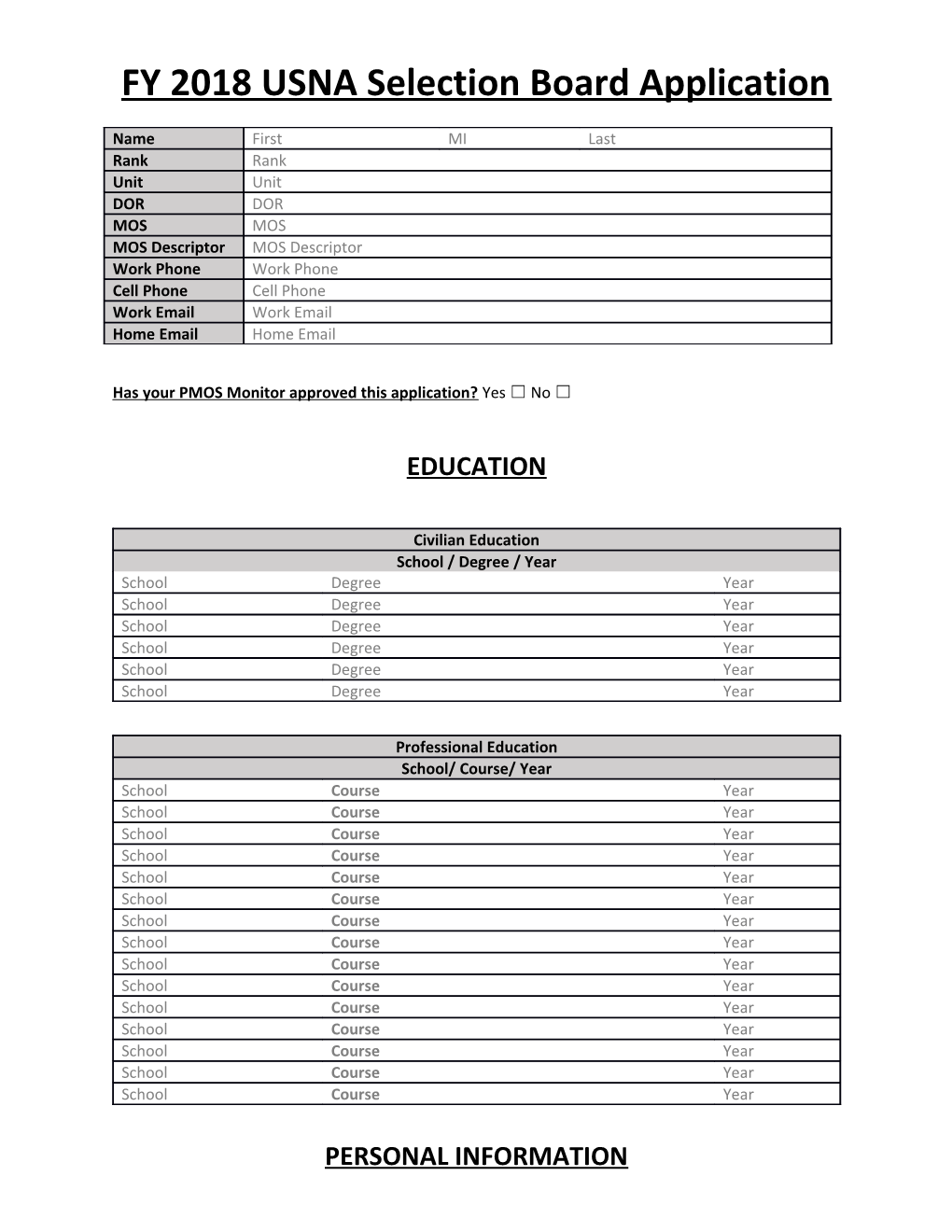 FY17 USNA Selection Board